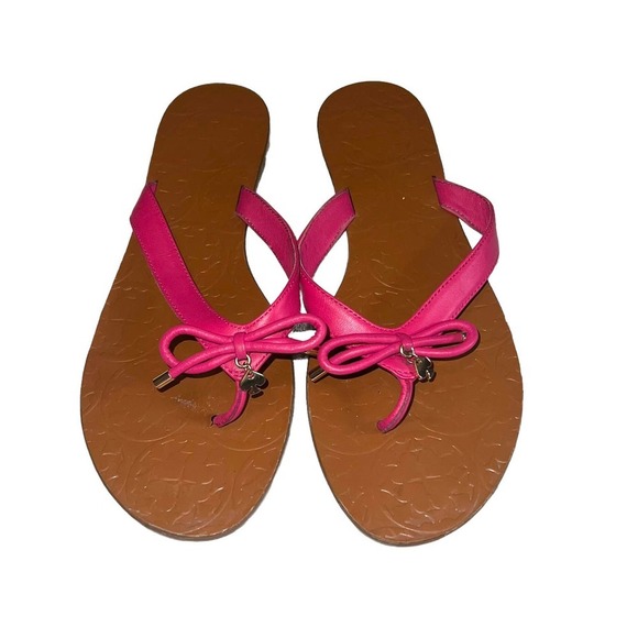 Kate Spade Leather Thong Sandals in Hot Pink with Spade Charm - Size 9.5 - Picture 1 of 9